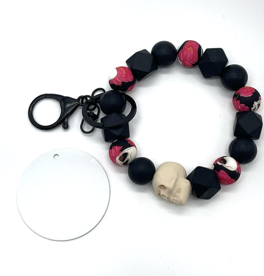 Skull Bracelet KeyChain W/ Aluminum Disc