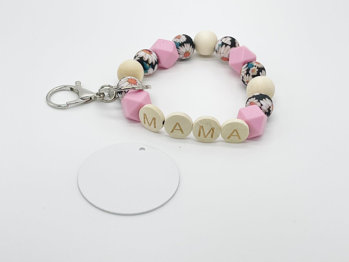 M*A*M*A Pink & Floral KeyChain W/ Aluminum Disc