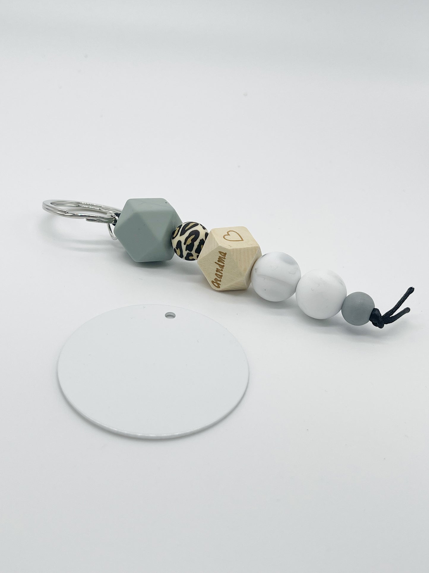 Grandma Wood & Silicone Bead Tassel KeyChain W/ Sublimation Disc
