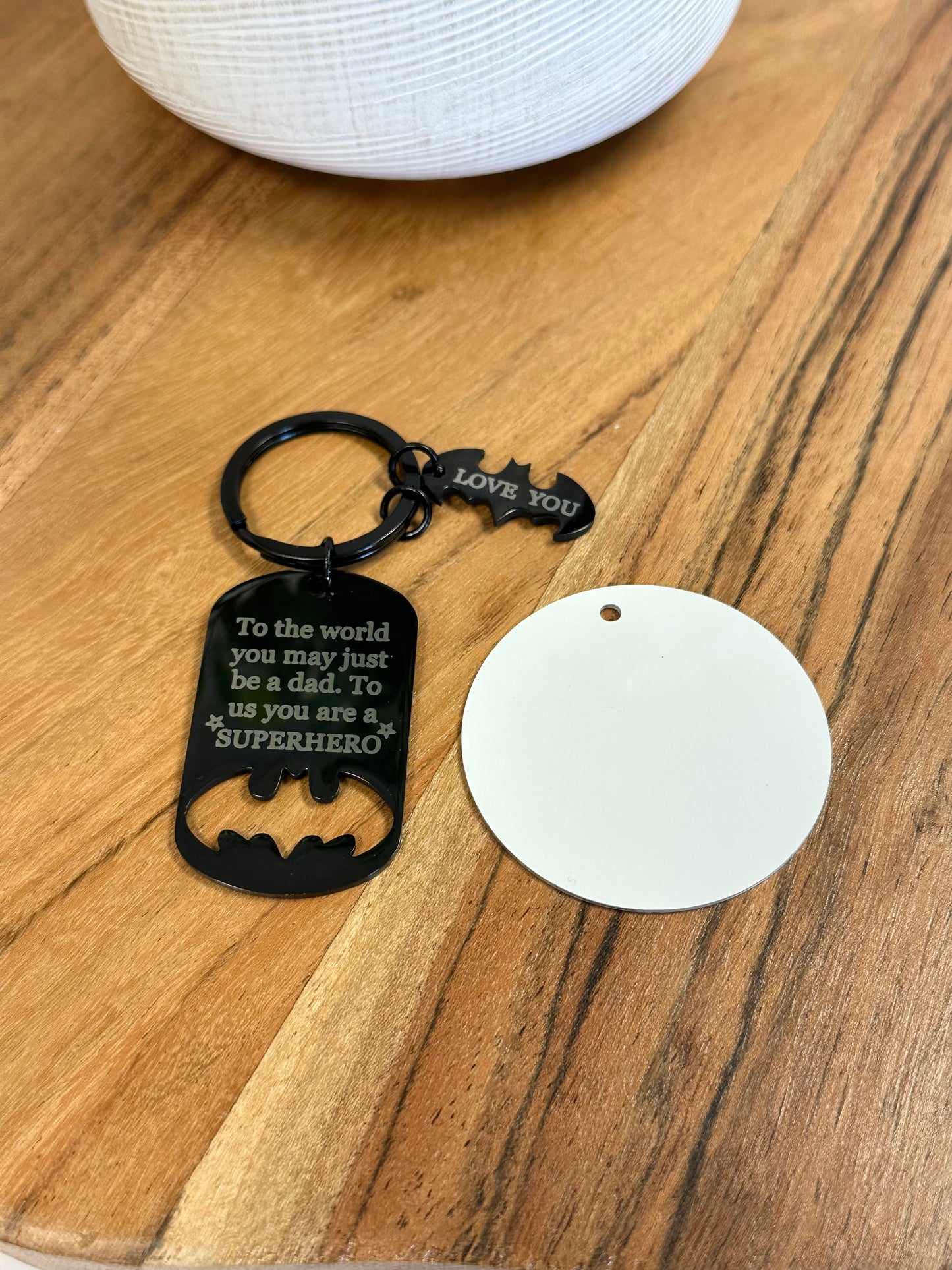 Bat-Dad Black Metal Bottle Opener Keychain