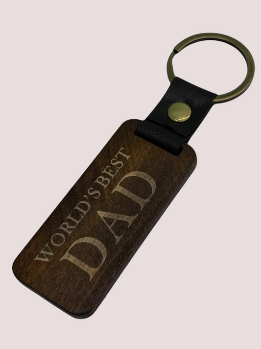 Worlds Best Dad Wood Keychain