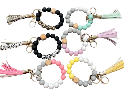 Silicone Bead Bracelet KeyChain W/ Aluminum Sublimation Disc
