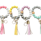 Silicone Bead Bracelet KeyChain W/ Aluminum Sublimation Disc