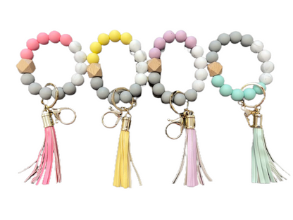Silicone Bead Bracelet KeyChain W/ Aluminum Sublimation Disc