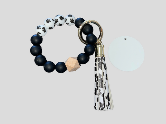 Paw Print Silicone Bead Bracelet KeyChain W/ Aluminum Sublimation Disc