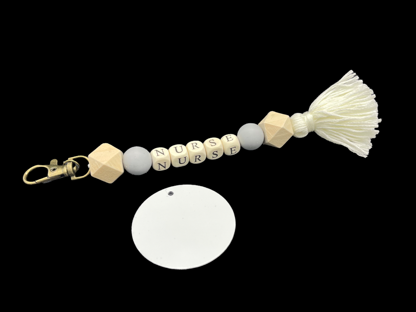 NURSE Bead Tassel KeyChain W/ Sublimation Disc