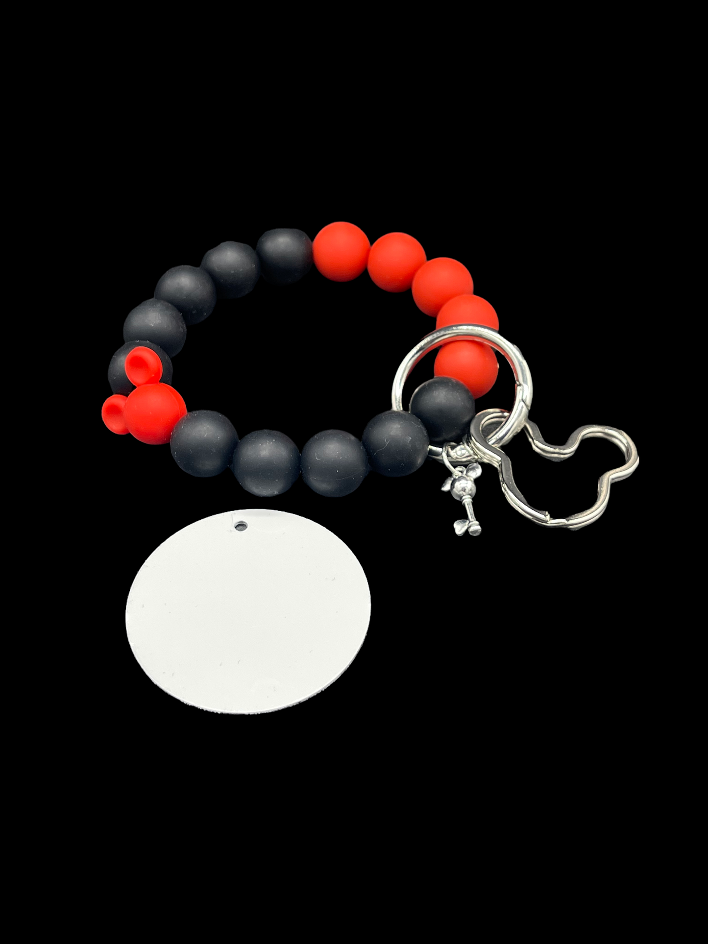 Red & Black Mouse Bracelet KeyChain W/ Aluminum Sublimation Disc