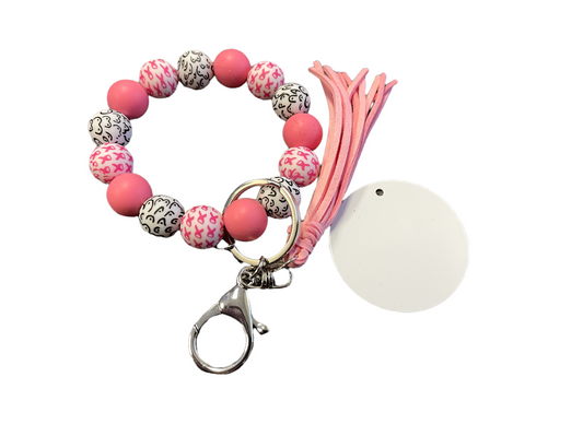 Boobs & Ribbons Breast Cancer Bracelet KeyChain W/ Aluminum Disc